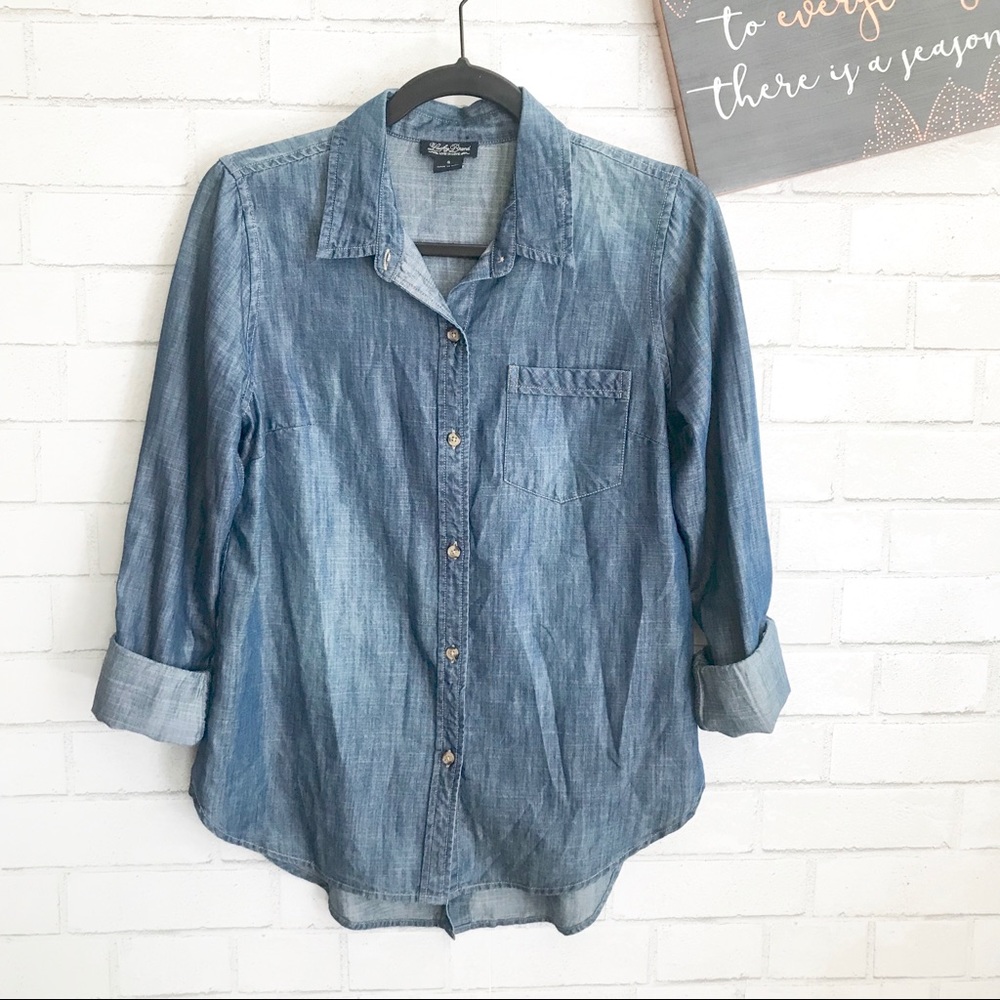 Lucky Brand Chambray Boyfriend Shirt Button Down